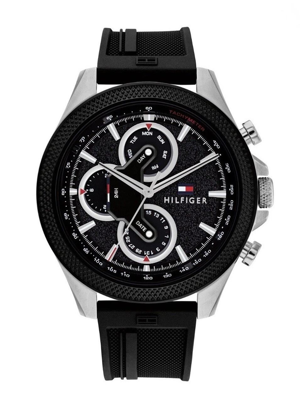 Tommy Hilfiger 1792082 Clark Chronograph Black Dial Black Rubber Strap Men Watch